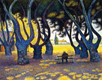 (image for) Handmade oil painting Copy paintings of famous artists Paul Signac's painting, Plane Trees, Place des - Click Image to Close